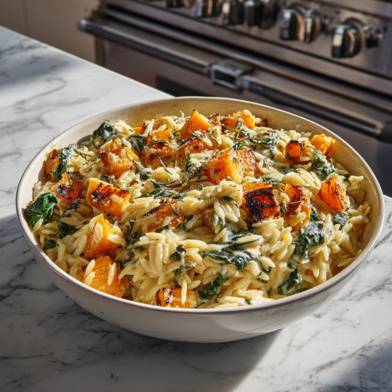 Creamy Orzo with Roasted Butternut Squash & Spinach