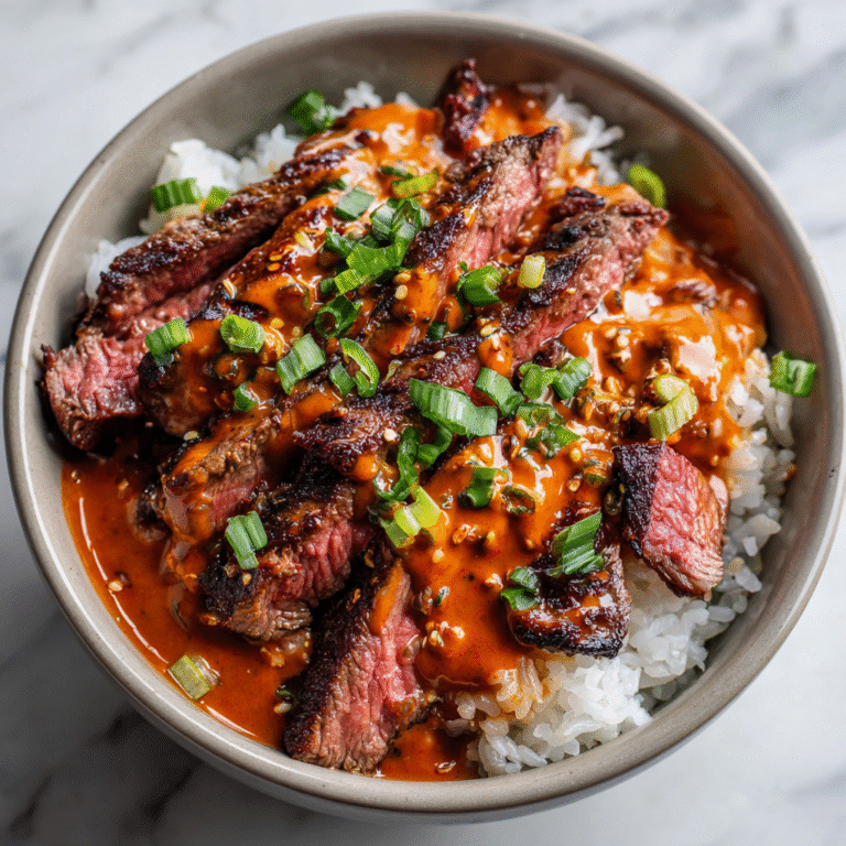 Korean BBQ Steak Rice Bowls with Spicy Cream Sauce