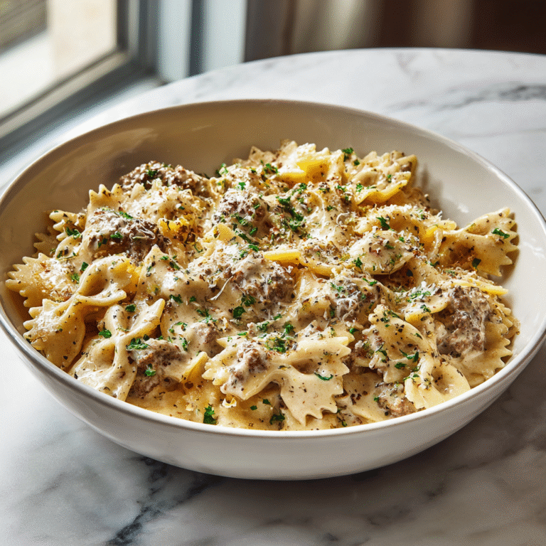 Parmesan Garlic Beef Bowtie Pasta