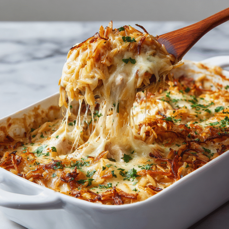 French Onion Chicken Orzo Casserole
