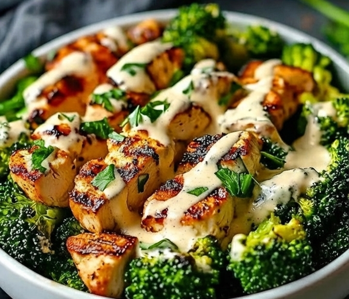 Creamy Garlic Chicken & Broccoli Bowls