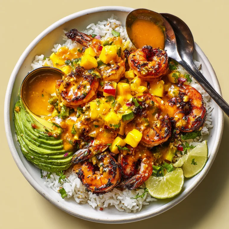 Shrimp and Avocado Bowls with Mango Salsa & Lime-Chili Sauce