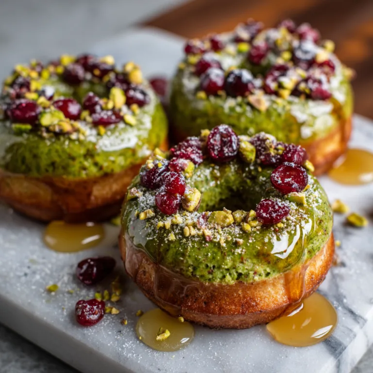 Matcha Pistachio Cranberry Baked Donuts Recipe