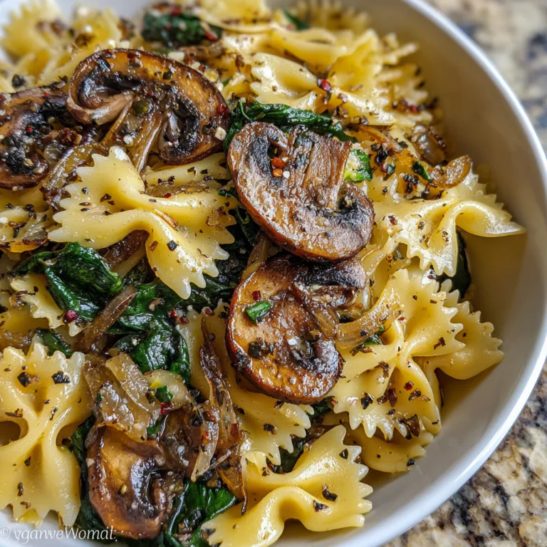 Farfalle Pasta with Spinach, Mushrooms, and Caramelized Onions