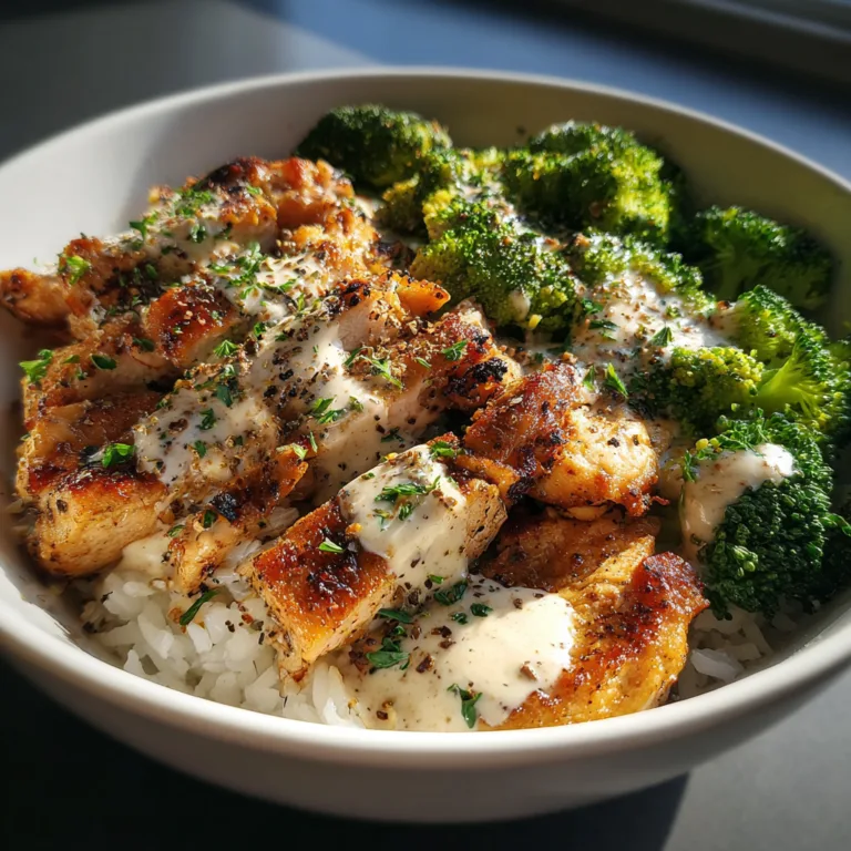 Creamy Garlic Chicken and Broccoli Rice Bowls