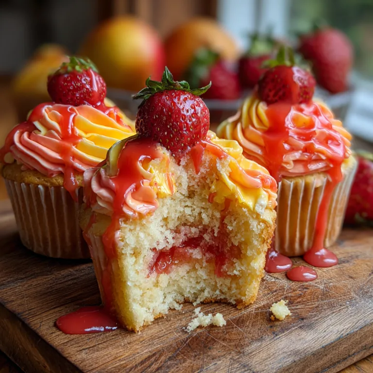 Mango Strawberry Sunset Cupcakes