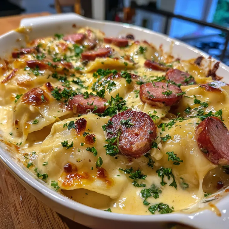 Creamy Kielbasa and Pierogi Casserole