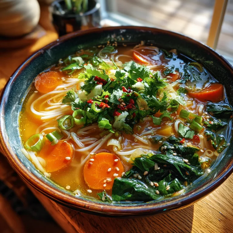 Healing Ginger Garlic Broth with Rice Noodles