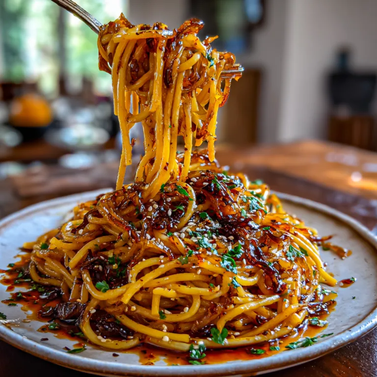 Caramelized Onion Pasta with Chilli Oil