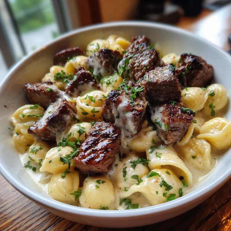 Garlic Butter Steak Bites & Shell Pasta