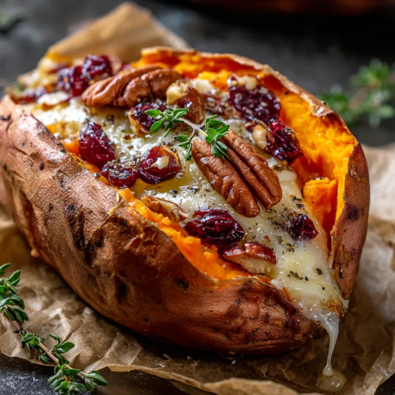 Stuffed Sweet Potatoes with Brie, Pecans, and Cranberries