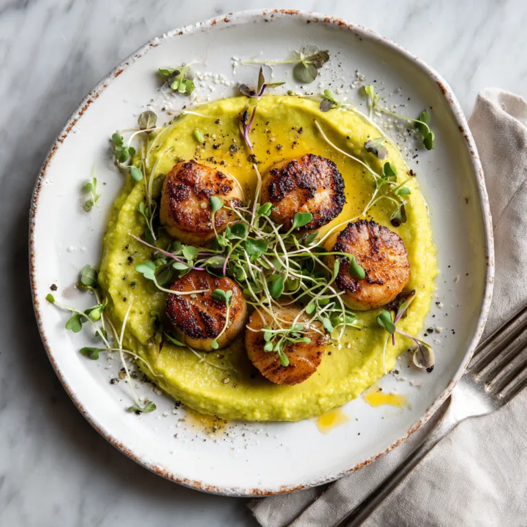 Mushroom “Scallops” over Lemon-Pea Purée